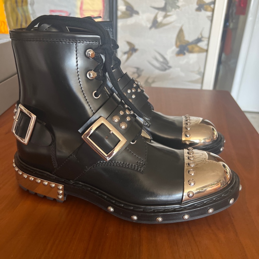 Alexander McQueen Black Hobnail Combat Boots - Size Euro 40 - BRAND NEW IN BOX